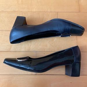 Etienne Aigner Navy Leather/Patent 2" Pumps